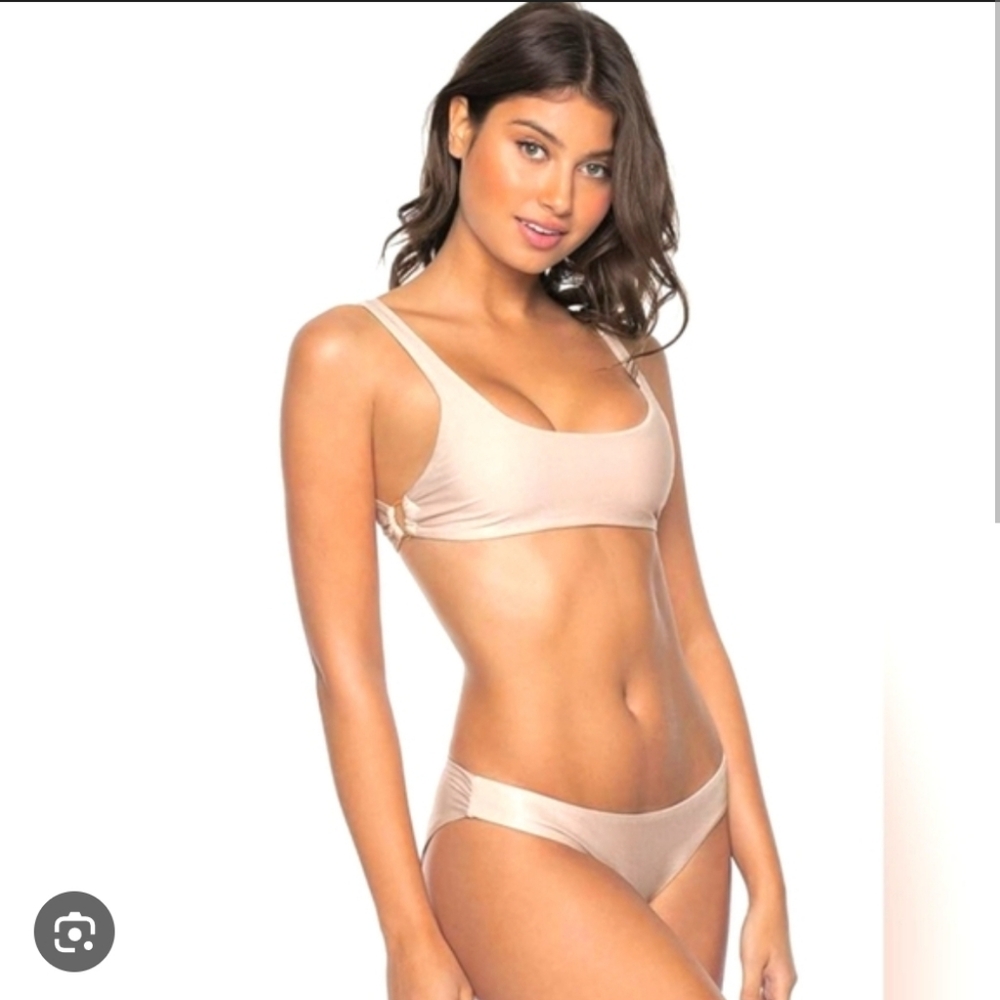 New Pilyq Metallic Nude Shimmer Bikini Set Cheeky Large Nwt Gold